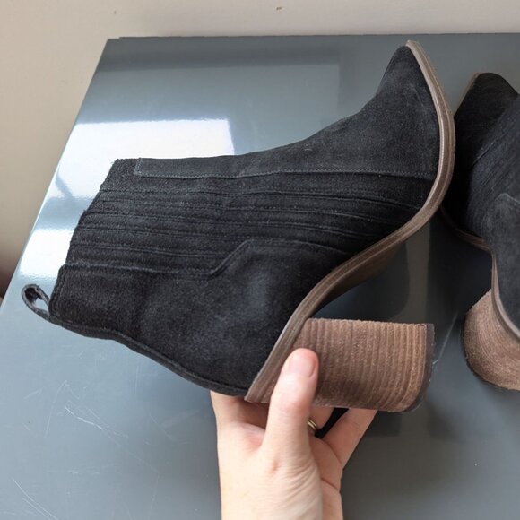 Vince Camuto black Suede Western Cowboy Bootie Chunky Heel - Picture 9 of 15